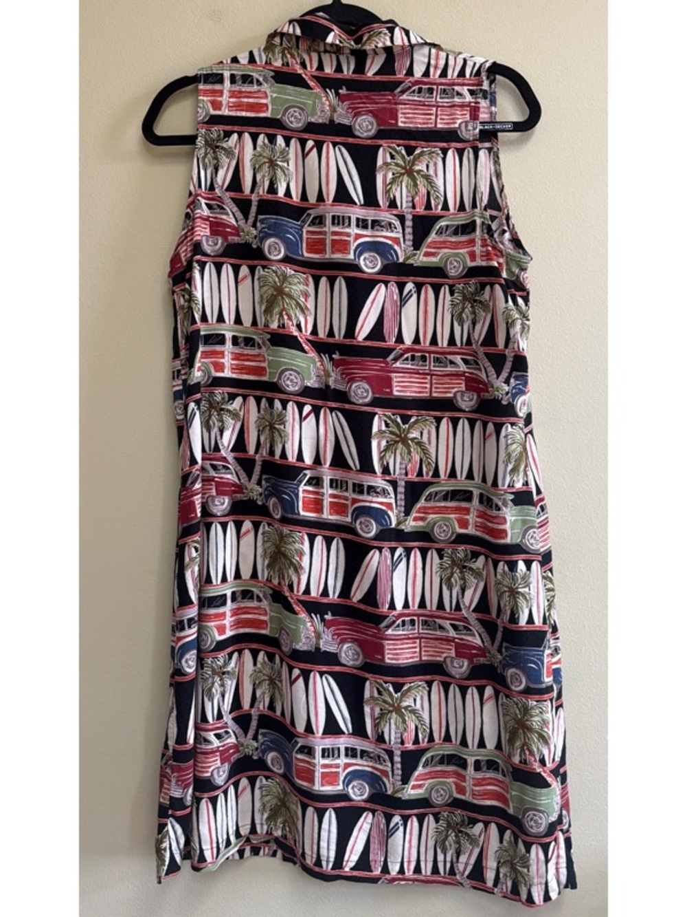 90s Woody Wagon Surfer Aloha Button Front Sleeveless Dress - Picture 8 of 8
